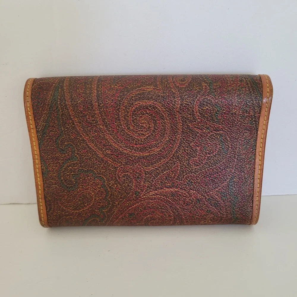 Etro Milano Paisley Trifold Wallet Leather Interior Multicolor Tan Vintage